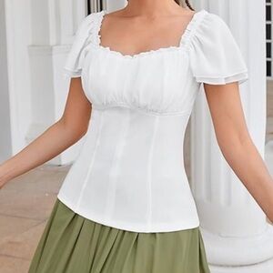 Scarlet Darkness Renaissance Shirt Flutter Short Sleeve Peasant Blouse off-white